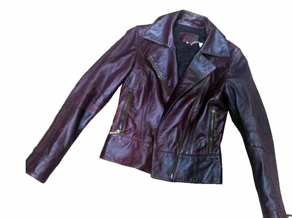 Black leather jacket with red trim, $89, from a range of one-off leather jackets priced from $50 to $400, available at Etika, Star Court Arcade, Lismore. Black leather jacket with red trim, $89, from a range of one-off leather jackets priced from $50 to $400, available at Etika, Star Court Arcade, Lismore.